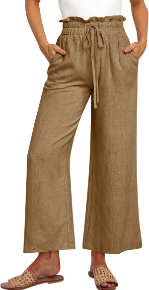 Women's Pants, Cotton Linen High Waisted Straight Leg Pants Wide Baggy Sweatpants