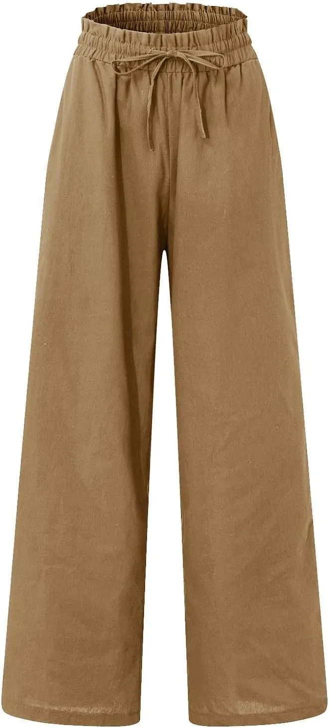 Women's Pants, Cotton Linen High Waisted Straight Leg Pants Wide Baggy Sweatpants