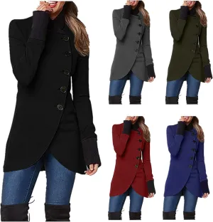 Womens Pea Coat Button Down Shirt Long Sleeve Windbreaker Plain Trench Coat Oversized Jacket Fall Coats Trendy Tops