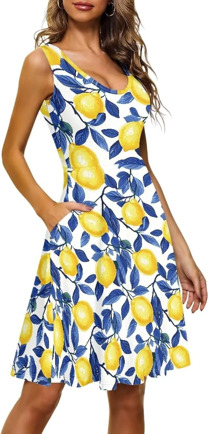 Womens Plus Size Summer Dresses Halter High Waist Sleeveless Casual Midi Dress XS-4XL