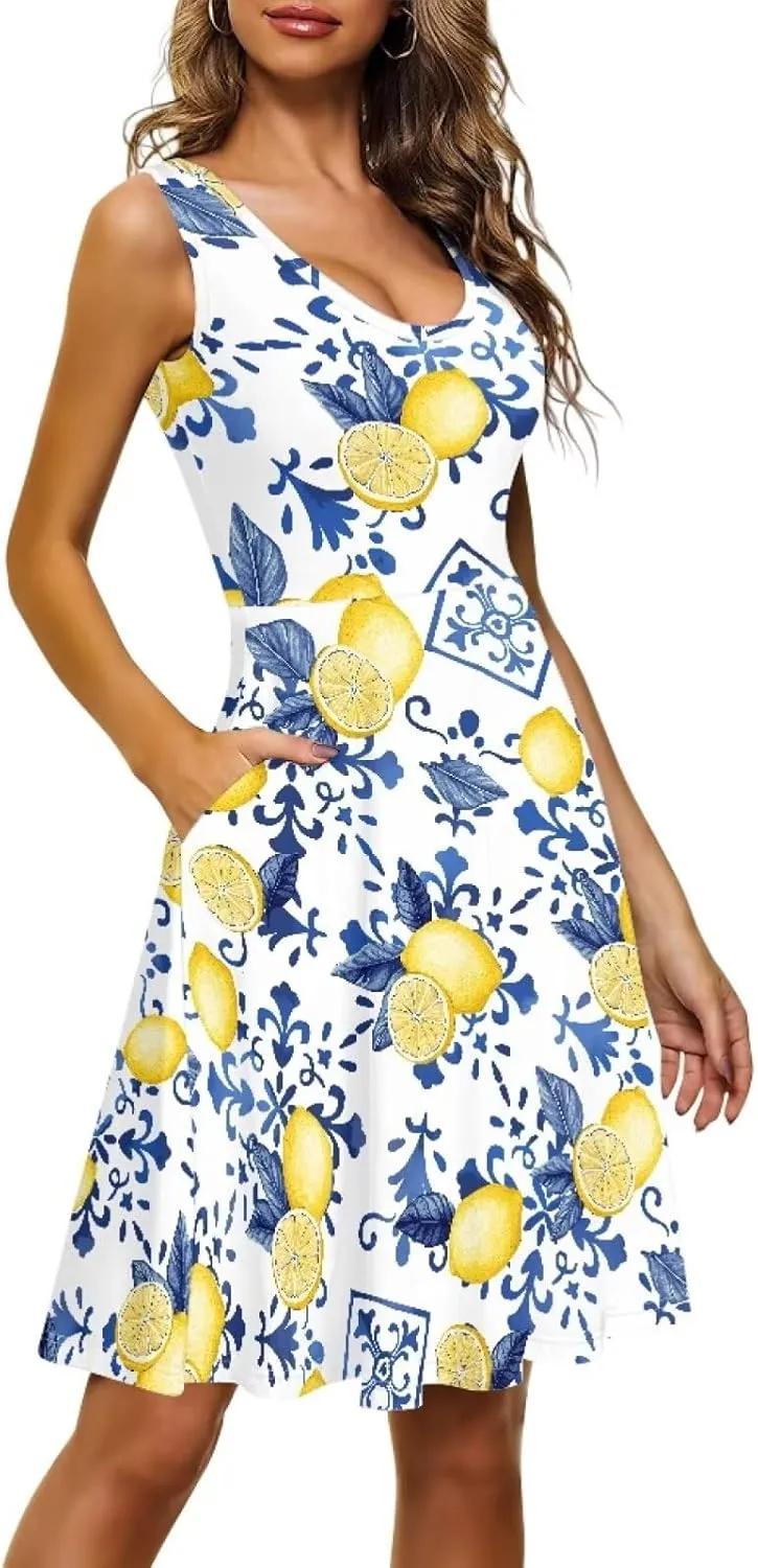 Womens Plus Size Summer Dresses Halter High Waist Sleeveless Casual Midi Dress XS-4XL