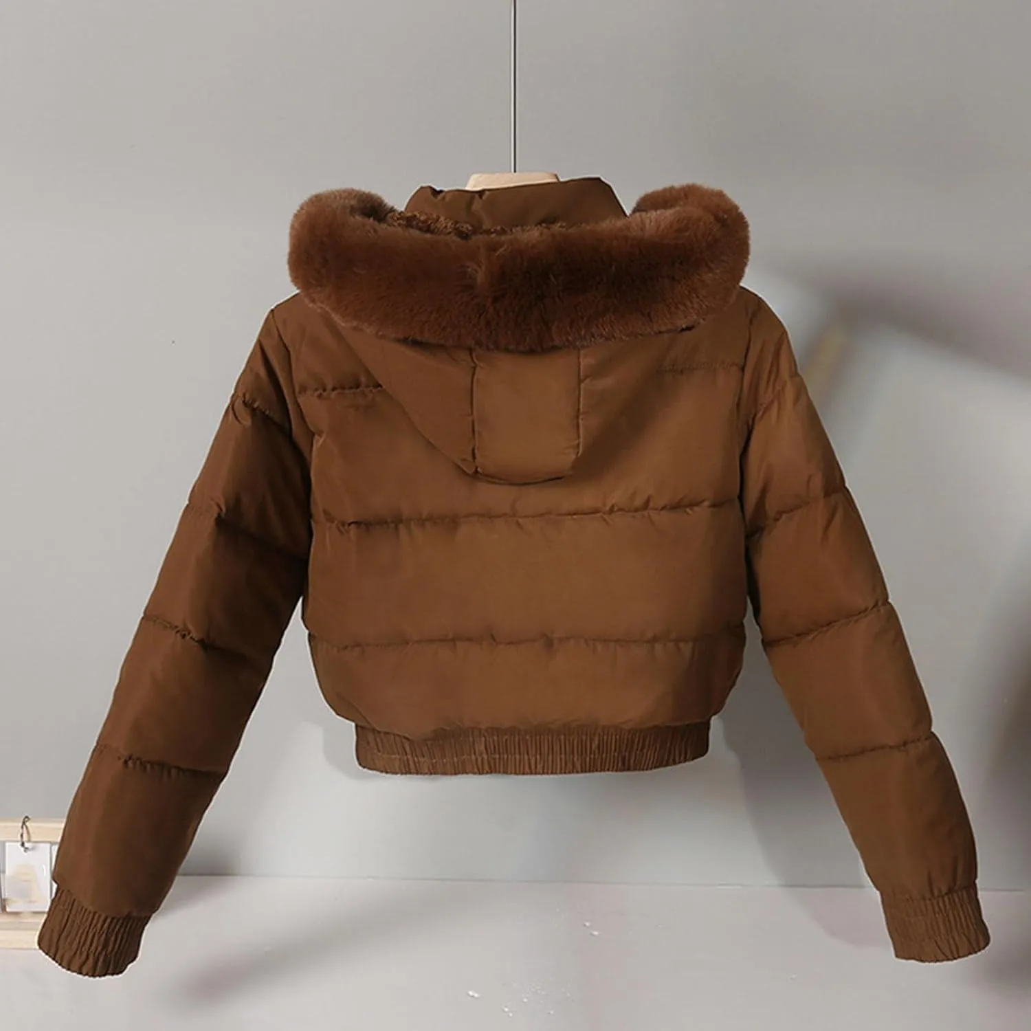 Womens Puffer Fleece Lined Jackets, Hooded Zipper Button Cropped Casual Coats, Down Padded Cotton Winter Outerwear