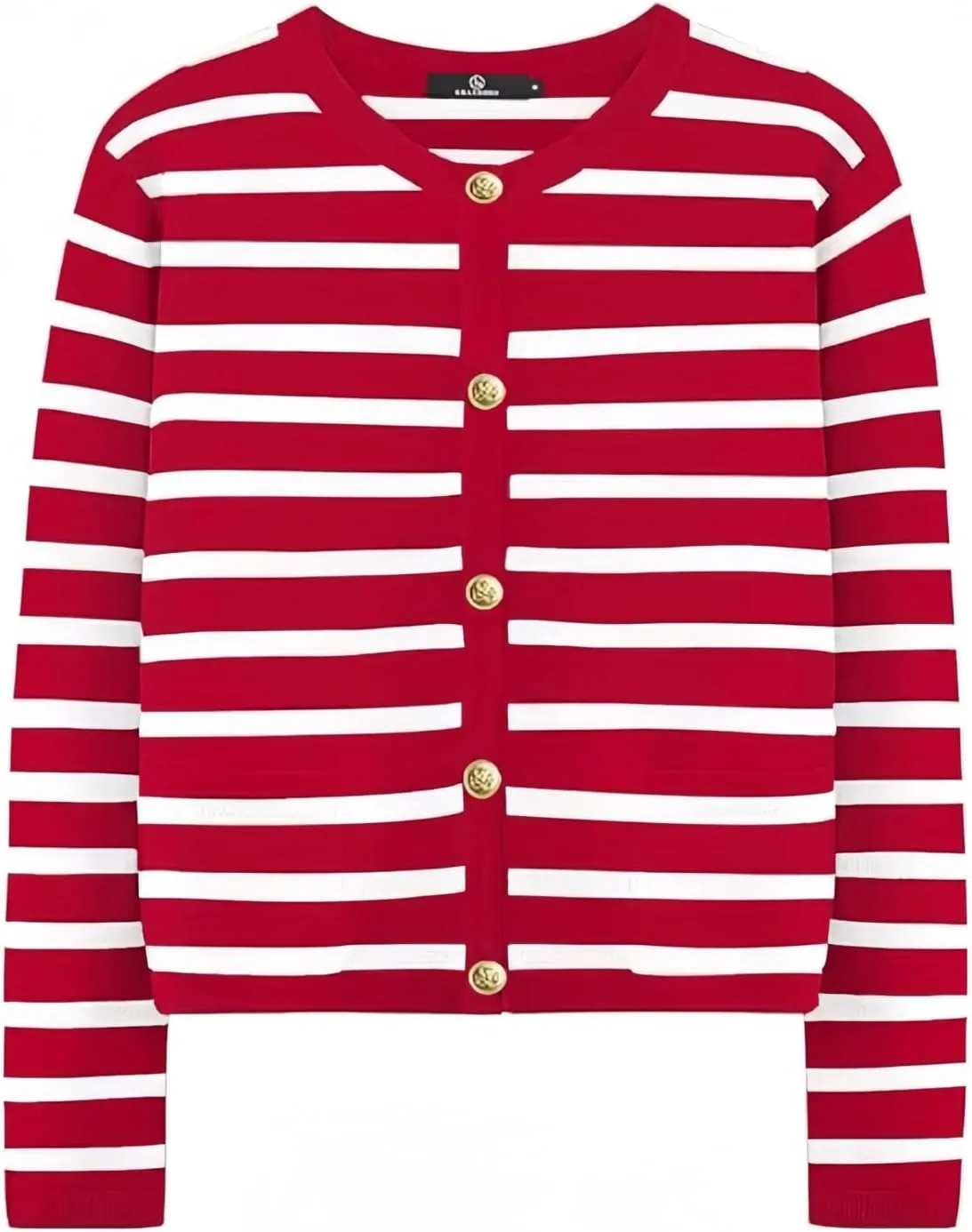 Women's Round Neck Golden Button, Cardigan Stripe Sweater,Long Sleeve,Stylish Casual, Knit Sweaters