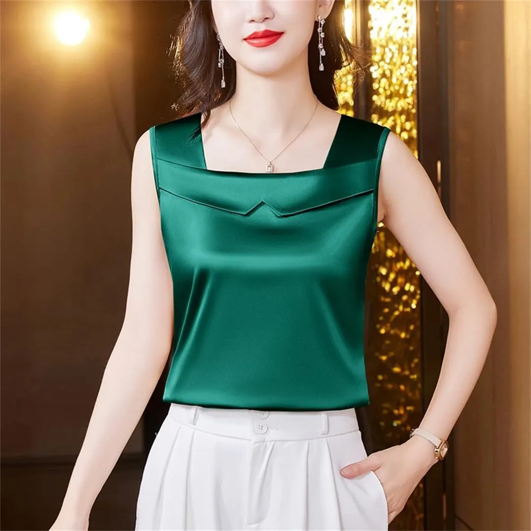 Women's Satin Camisole Tank Top Spring Summer Sleeveless Vest