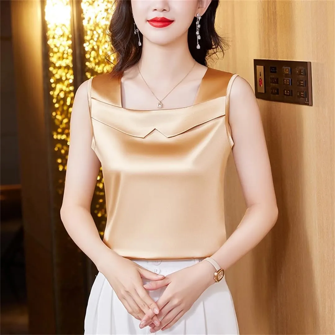Women's Satin Camisole Tank Top Spring Summer Sleeveless Vest