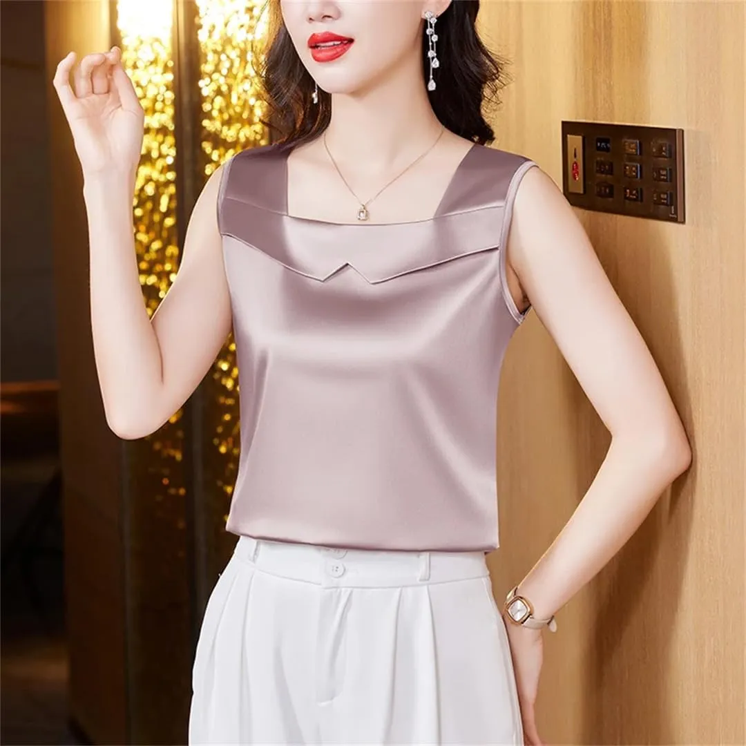 Women's Satin Camisole Tank Top Spring Summer Sleeveless Vest