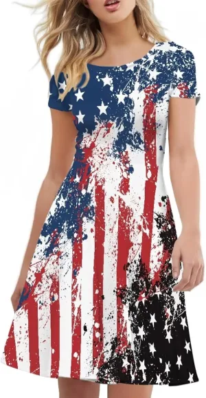 Womens Sexy Plus Size Summer Dresses High Waist Short Sleeve Casual Party Beach Prom Party Midi Sundress S-4XL