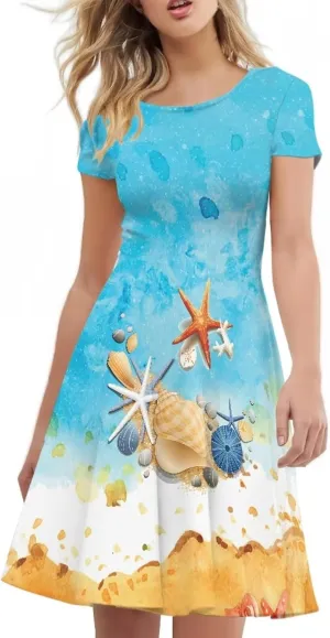 Womens Sexy Plus Size Summer Dresses High Waist Short Sleeve Casual Party Beach Prom Party Midi Sundress S-4XL