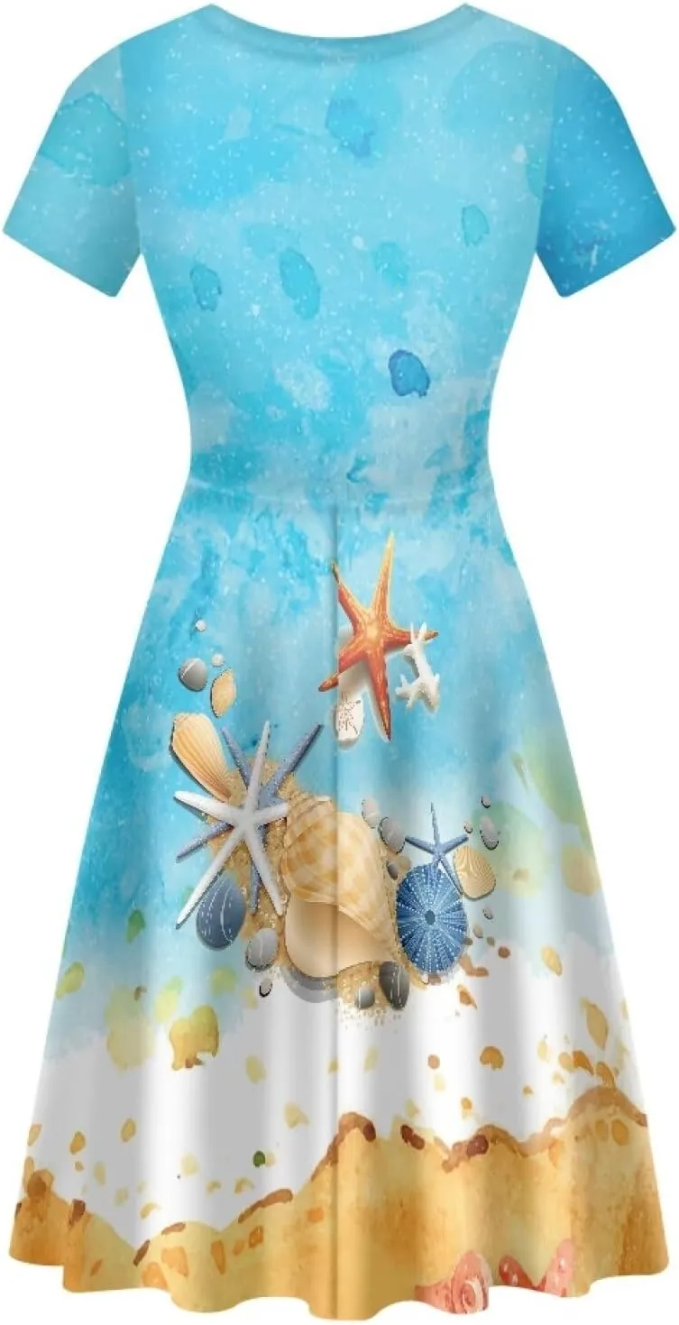 Womens Sexy Plus Size Summer Dresses High Waist Short Sleeve Casual Party Beach Prom Party Midi Sundress S-4XL