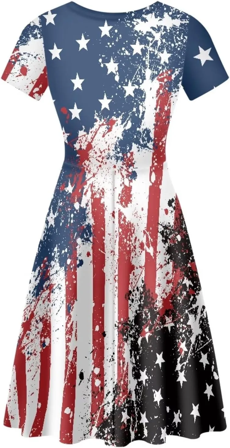 Womens Sexy Plus Size Summer Dresses High Waist Short Sleeve Casual Party Beach Prom Party Midi Sundress S-4XL