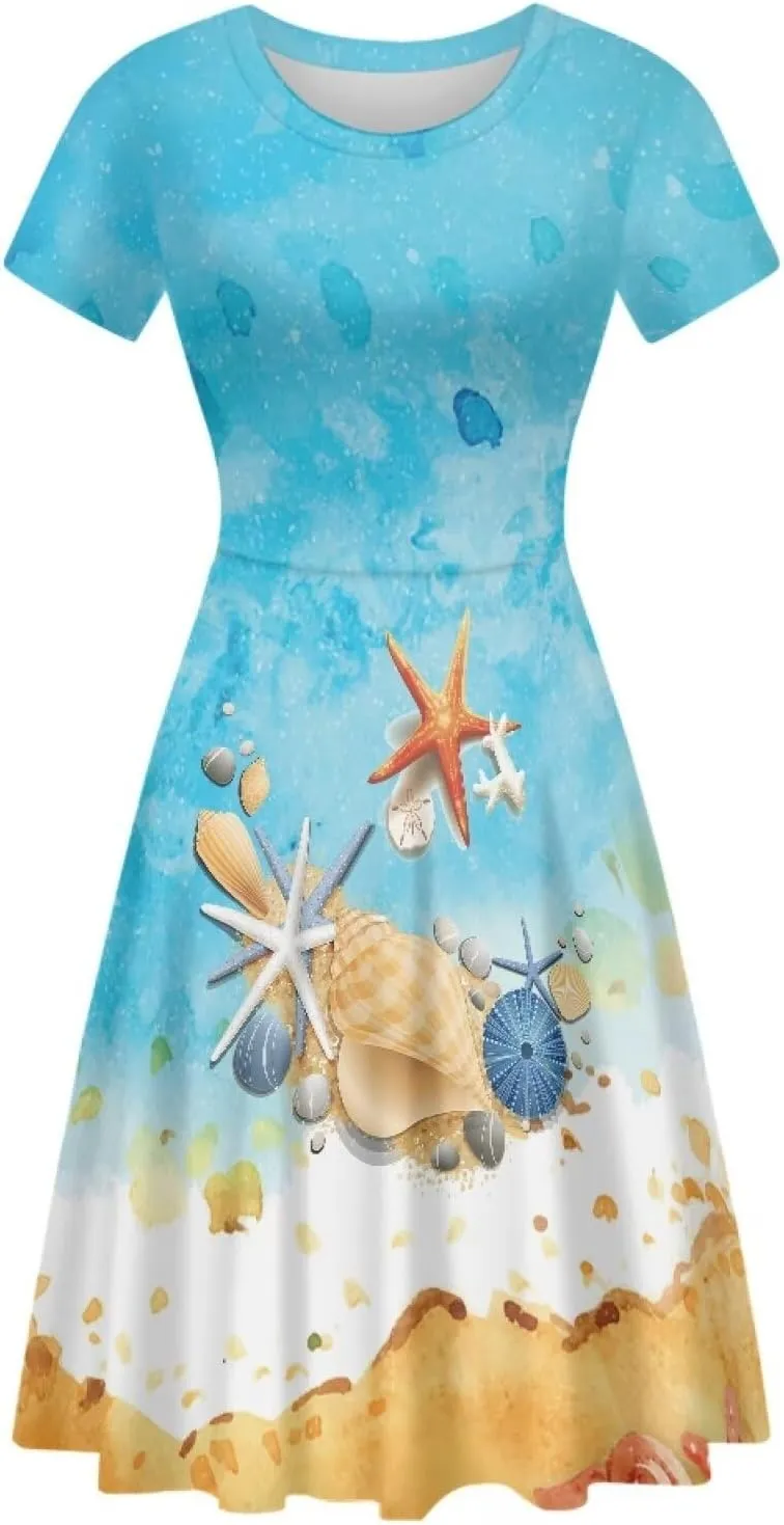 Womens Sexy Plus Size Summer Dresses High Waist Short Sleeve Casual Party Beach Prom Party Midi Sundress S-4XL