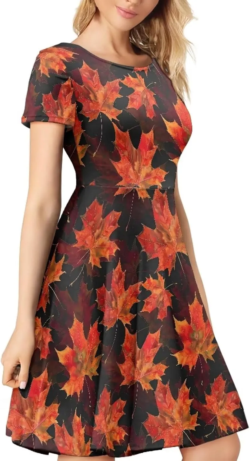 Womens Sexy Plus Size Summer Dresses High Waist Short Sleeve Casual Party Beach Prom Party Midi Sundress S-4XL