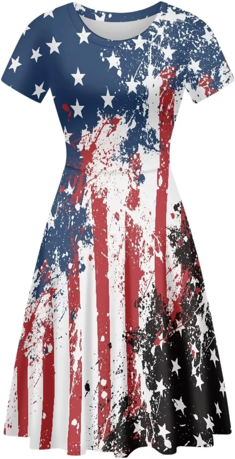 Womens Sexy Plus Size Summer Dresses High Waist Short Sleeve Casual Party Beach Prom Party Midi Sundress S-4XL