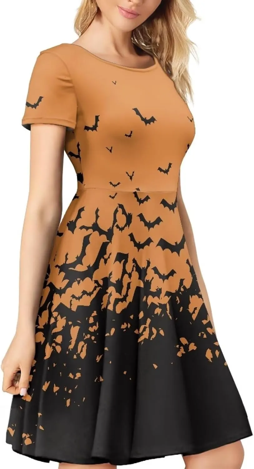 Womens Sexy Plus Size Summer Dresses High Waist Short Sleeve Casual Party Beach Prom Party Midi Sundress S-4XL