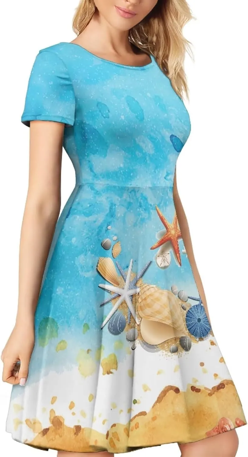 Womens Sexy Plus Size Summer Dresses High Waist Short Sleeve Casual Party Beach Prom Party Midi Sundress S-4XL