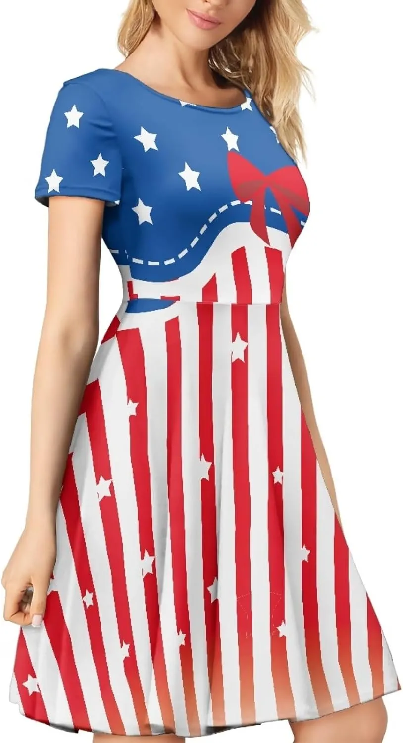 Womens Sexy Plus Size Summer Dresses High Waist Short Sleeve Casual Party Beach Prom Party Midi Sundress S-4XL