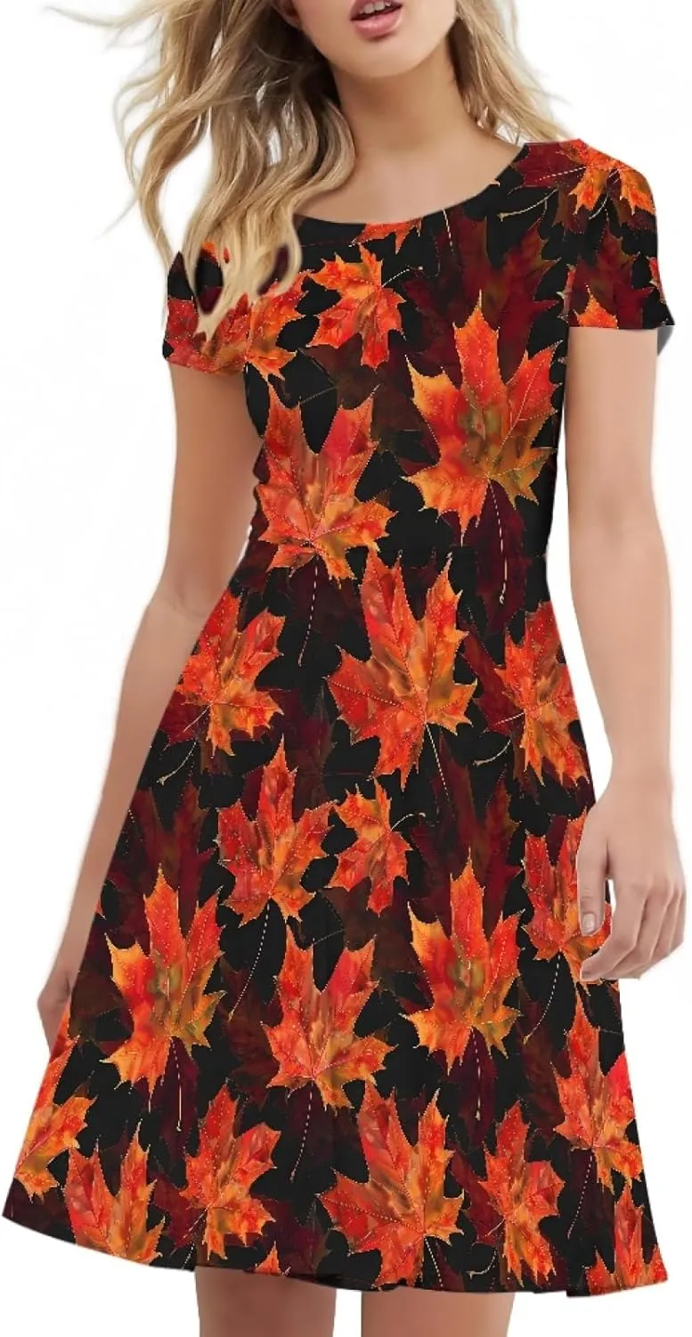 Womens Sexy Plus Size Summer Dresses High Waist Short Sleeve Casual Party Beach Prom Party Midi Sundress S-4XL