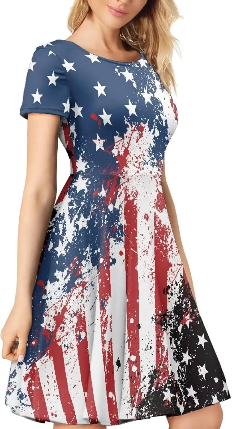 Womens Sexy Plus Size Summer Dresses High Waist Short Sleeve Casual Party Beach Prom Party Midi Sundress S-4XL