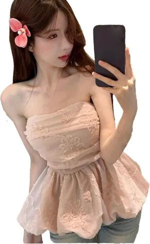 Women's Sexy Tube Top Navel Vest Pleated Korean Camisole