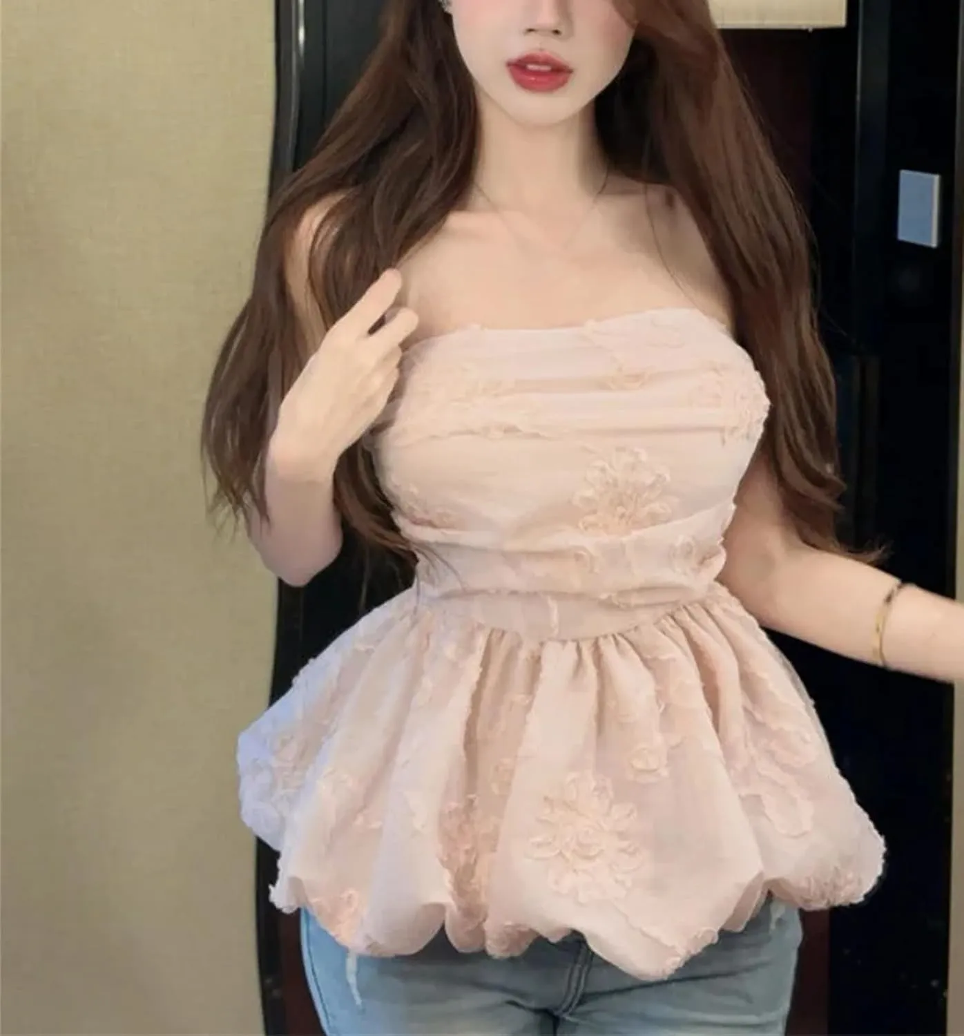 Women's Sexy Tube Top Navel Vest Pleated Korean Camisole
