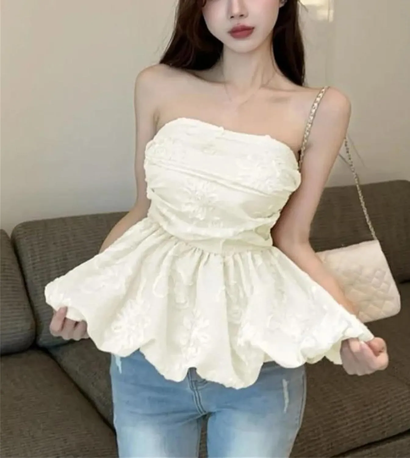 Women's Sexy Tube Top Navel Vest Pleated Korean Camisole