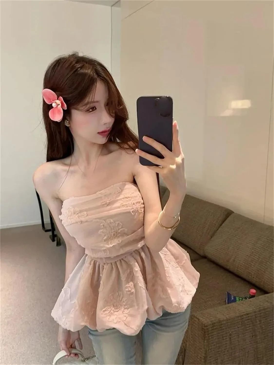 Women's Sexy Tube Top Navel Vest Pleated Korean Camisole