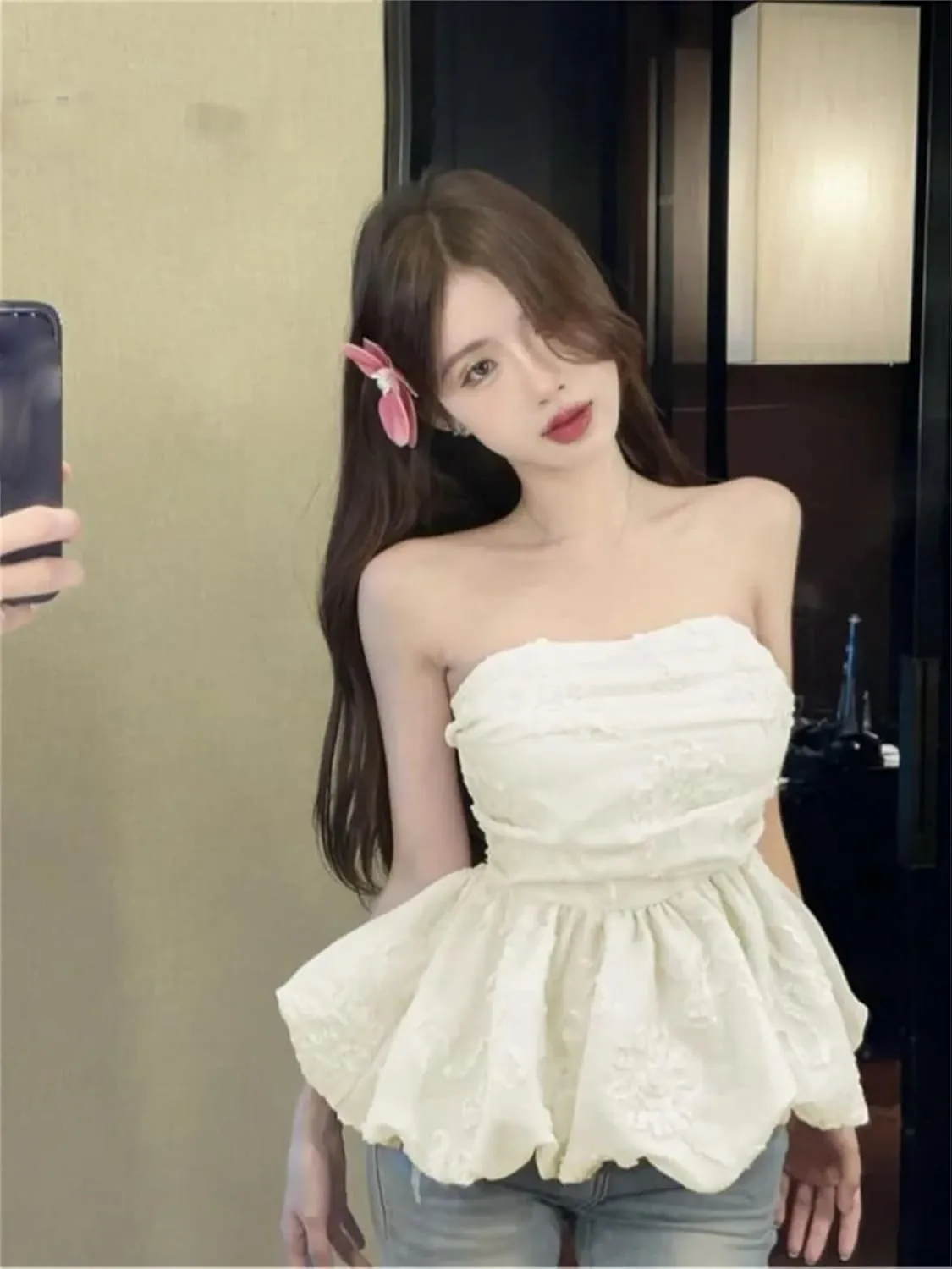 Women's Sexy Tube Top Navel Vest Pleated Korean Camisole