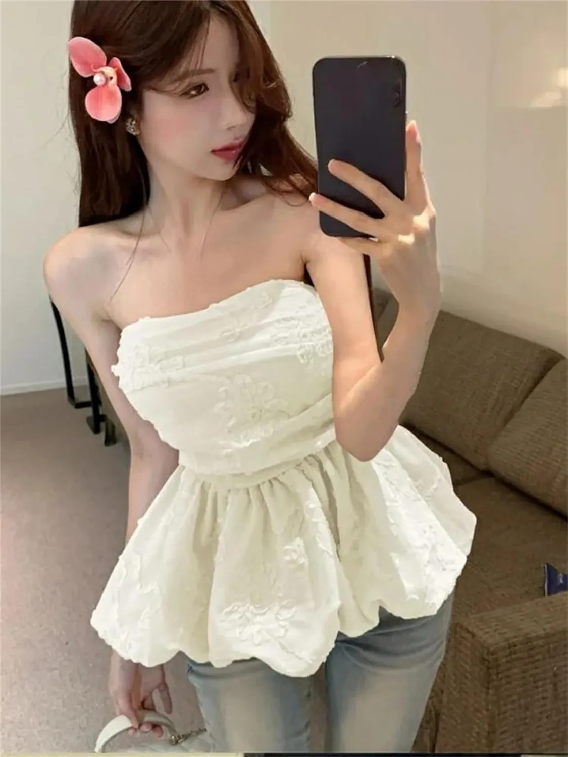 Women's Sexy Tube Top Navel Vest Pleated Korean Camisole