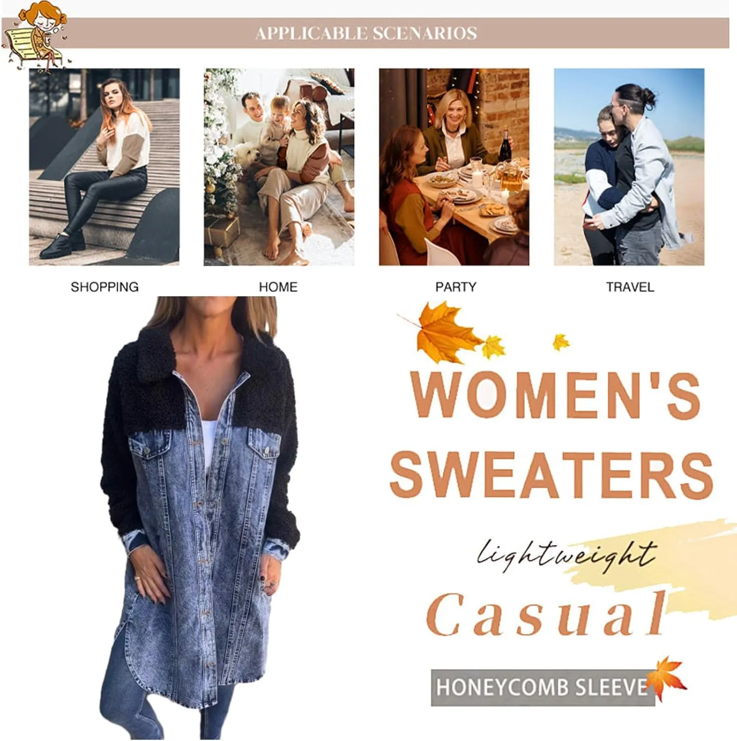 Womens Sherpa-Lined Denim Long Shirt Jacket,2024 Fall New Lapel Single-Breasted Long Denim Jacket Splicing Sherpa