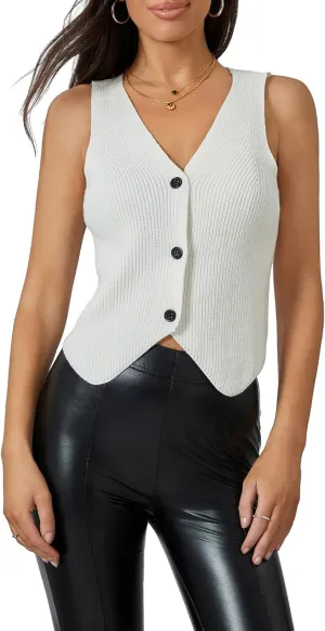 Women's Sleeveless Sweater Vest Knit V Neck Button Going Out Tops Casual Spring Summer Waistcoat Cardigan