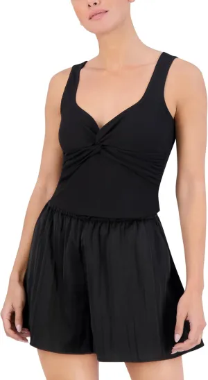 Women's Sleeveless Sweetheart Neck Twist Front Rib Tank Top
