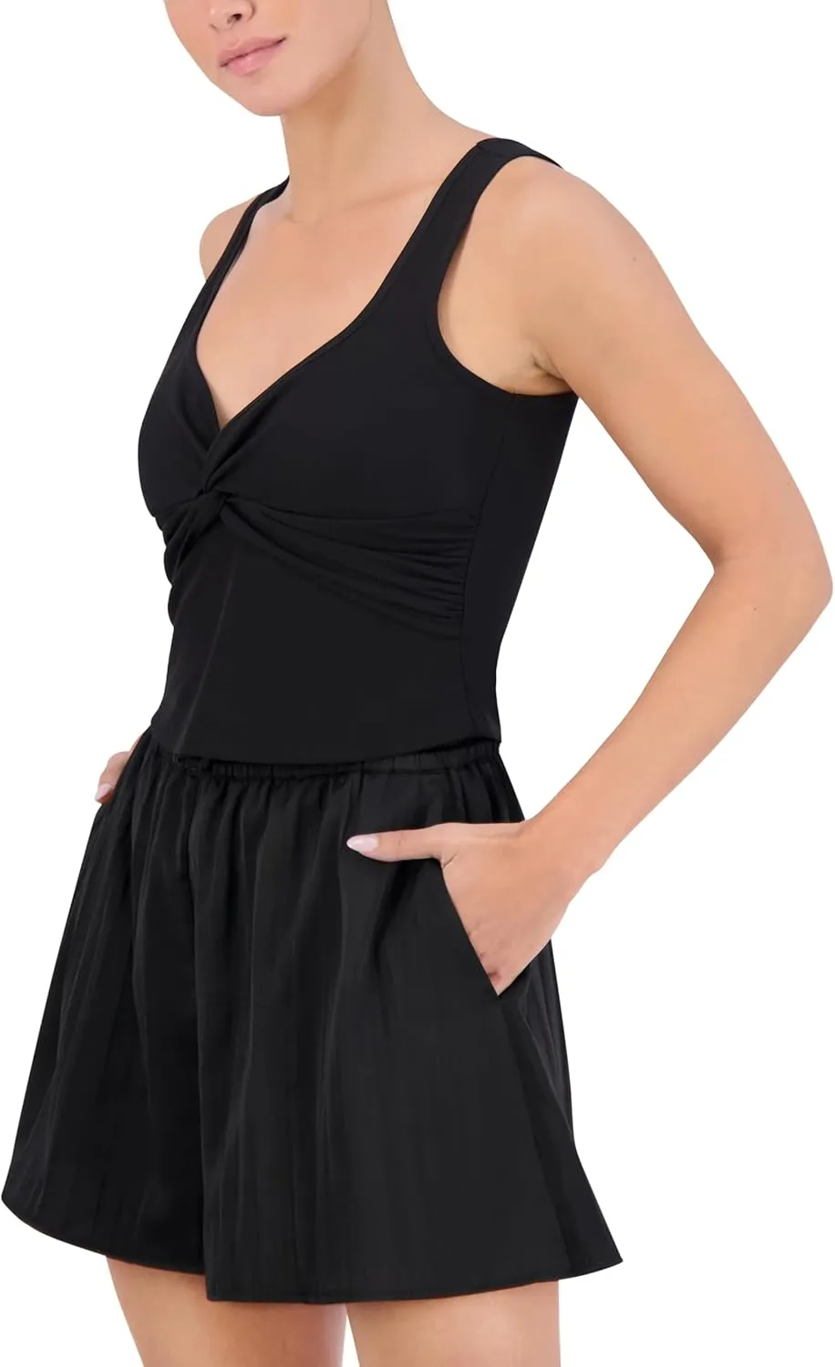 Women's Sleeveless Sweetheart Neck Twist Front Rib Tank Top