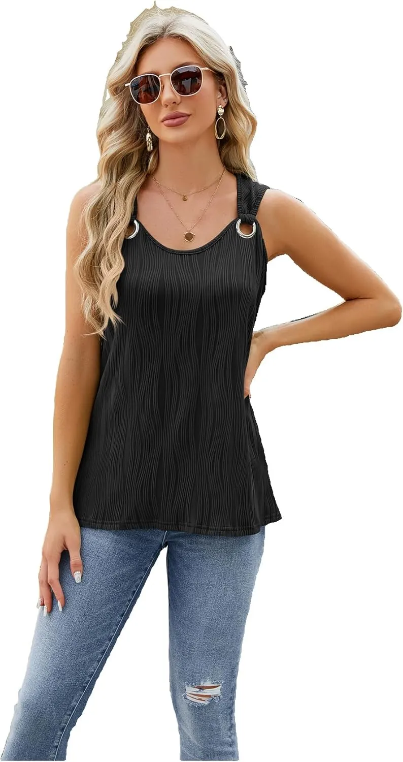 Women's Solid Sleeveless Ruffled Camisole Loose Fit Tank Top