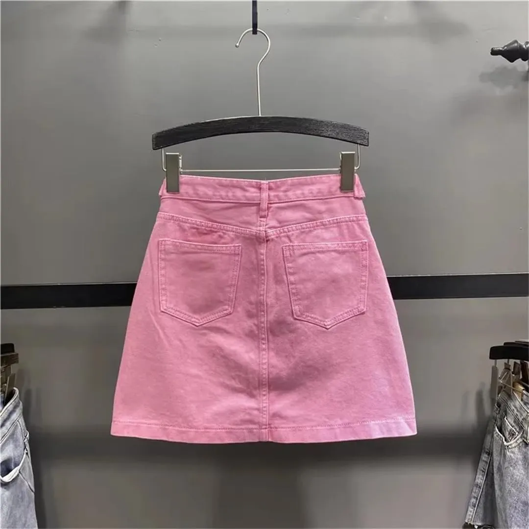 Women's Summer Denim Skirt for High Waisted Slimming A-Line Short Skirt with Wrapped Buttocks