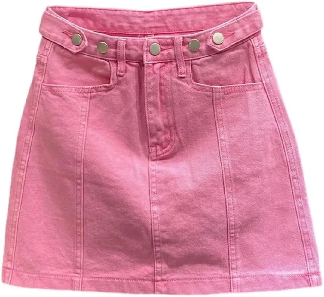 Women's Summer Denim Skirt for High Waisted Slimming A-Line Short Skirt with Wrapped Buttocks