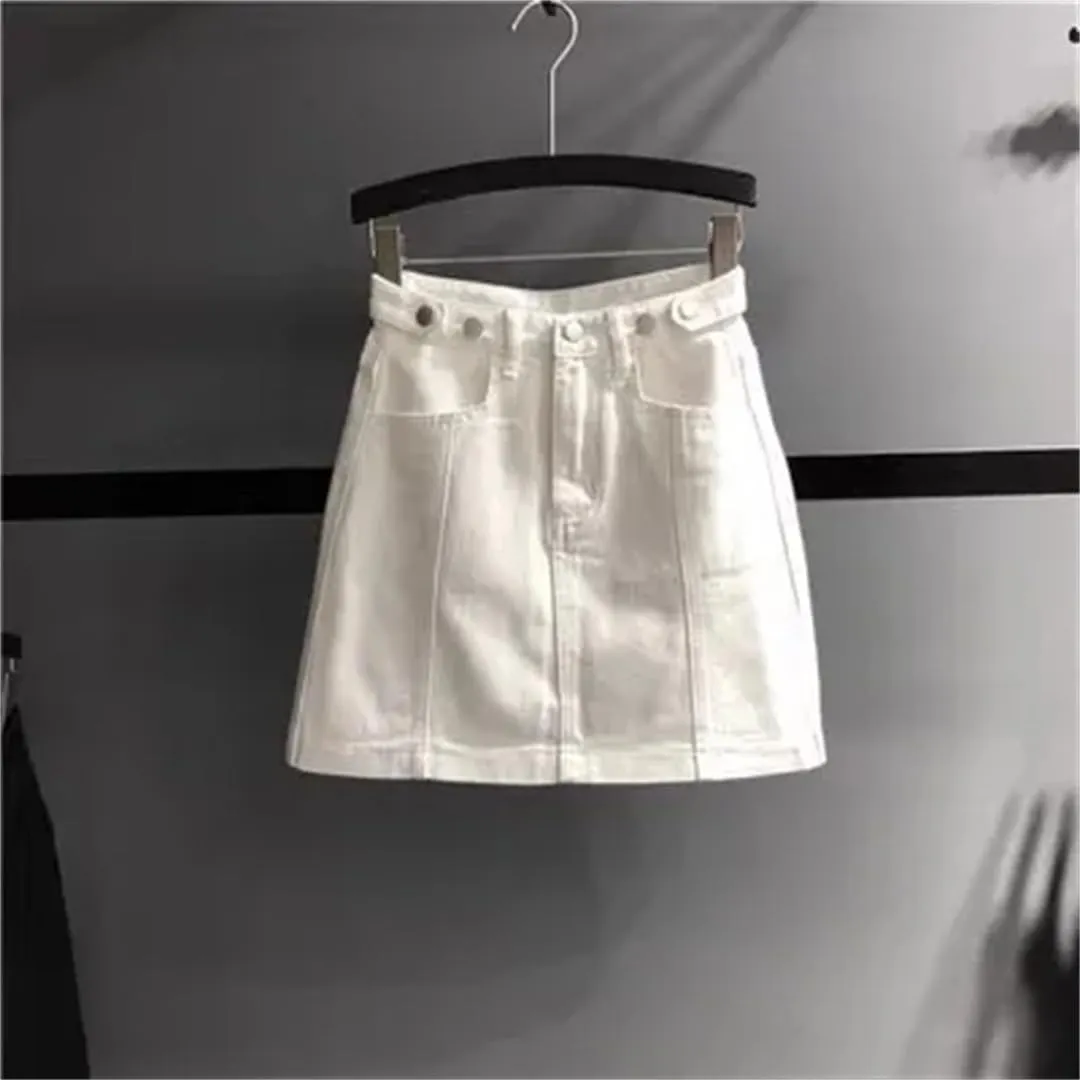 Women's Summer Denim Skirt for High Waisted Slimming A-Line Short Skirt with Wrapped Buttocks