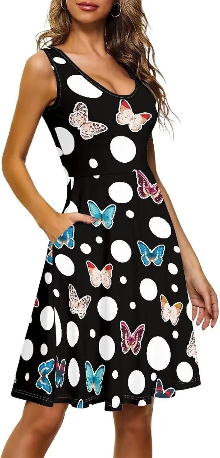 Womens Summer Dresses Halter Plus Size Dress Sleeveless Midi Dress Sundress XS-4XL