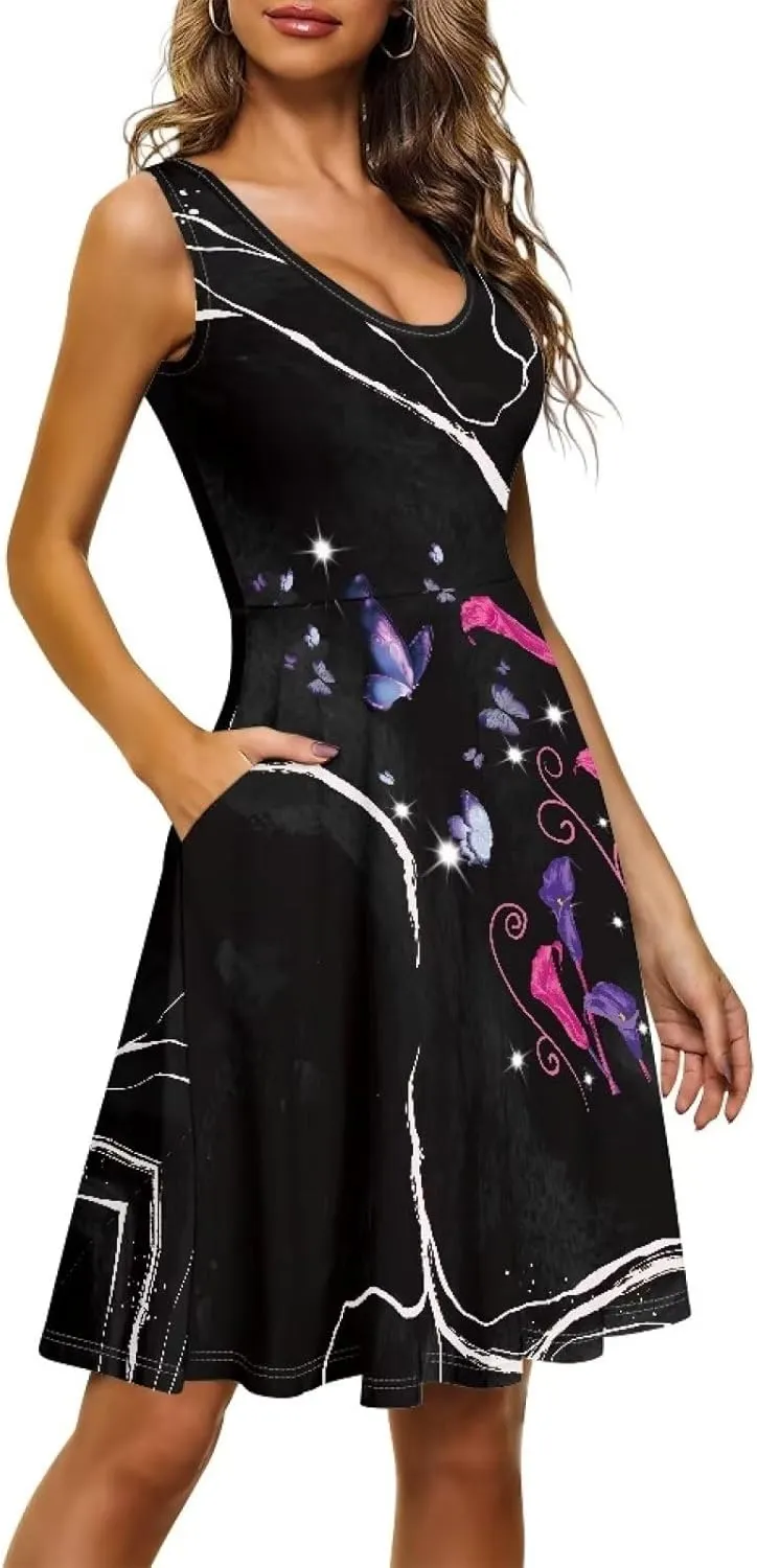 Womens Summer Dresses Halter Plus Size Dress Sleeveless Midi Dress Sundress XS-4XL