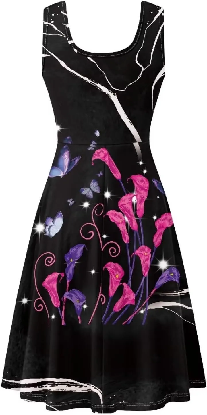 Womens Summer Dresses Halter Plus Size Dress Sleeveless Midi Dress Sundress XS-4XL