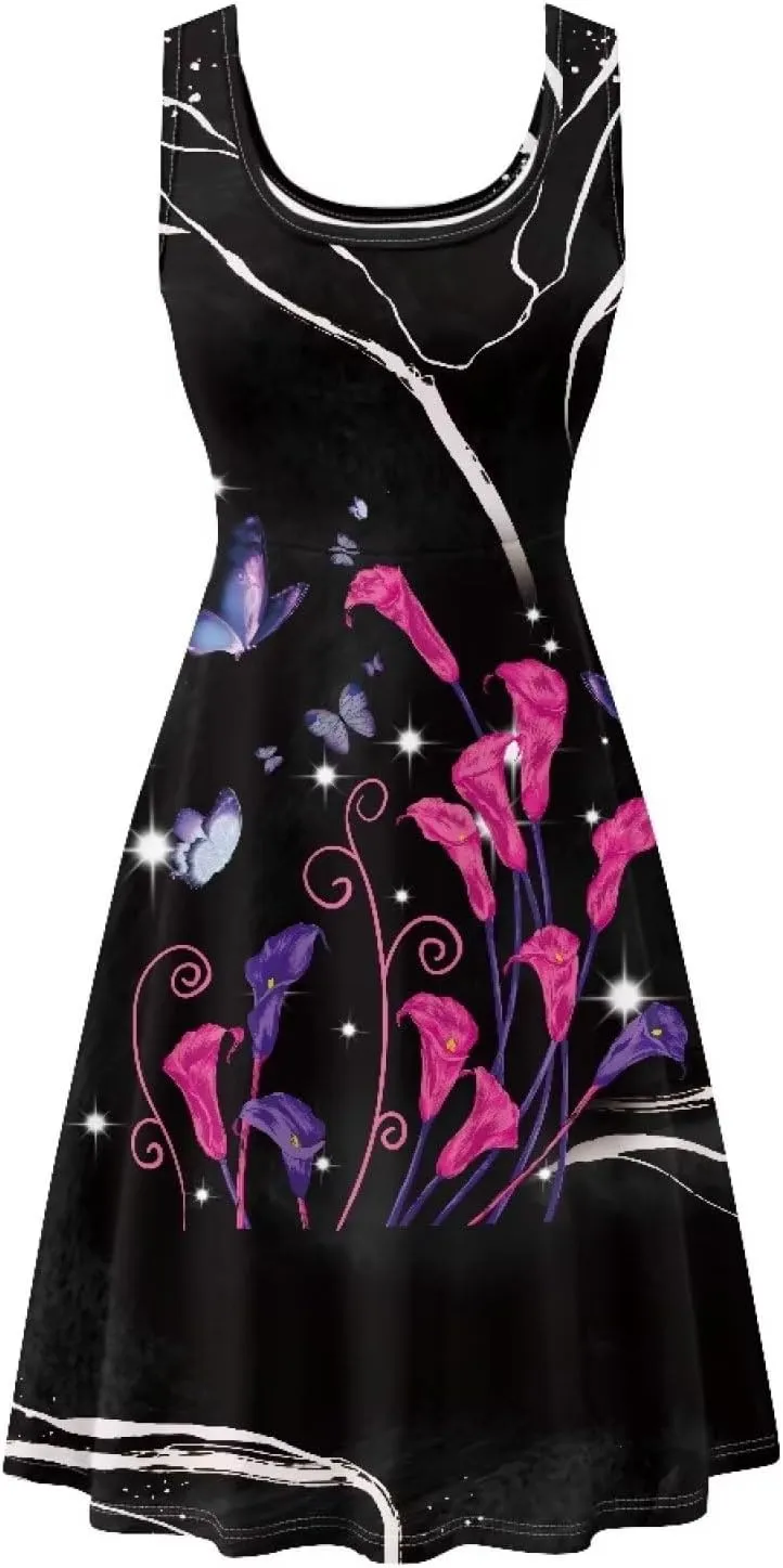 Womens Summer Dresses Halter Plus Size Dress Sleeveless Midi Dress Sundress XS-4XL