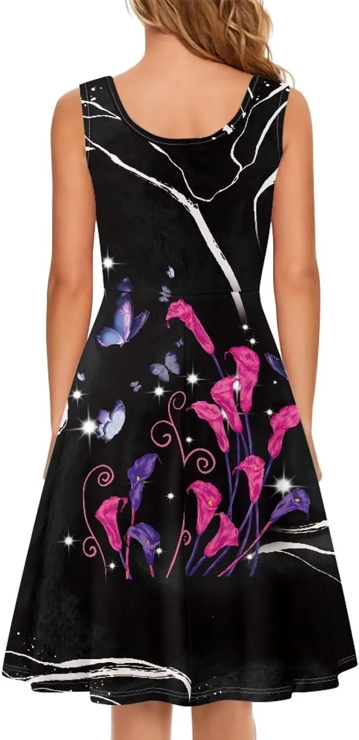 Womens Summer Dresses Halter Plus Size Dress Sleeveless Midi Dress Sundress XS-4XL