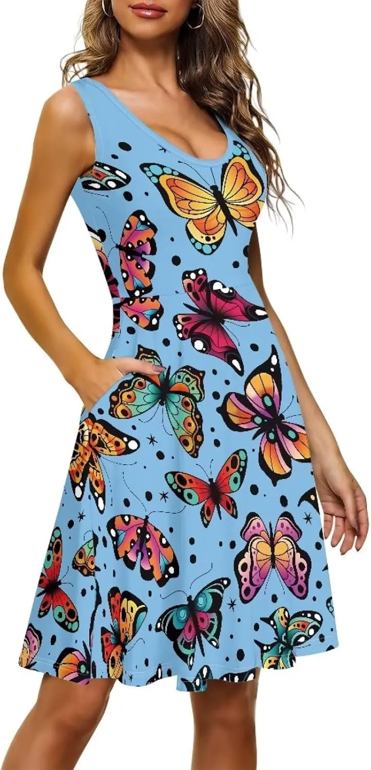 Womens Summer Dresses Halter Plus Size Dress Sleeveless Midi Dress Sundress XS-4XL
