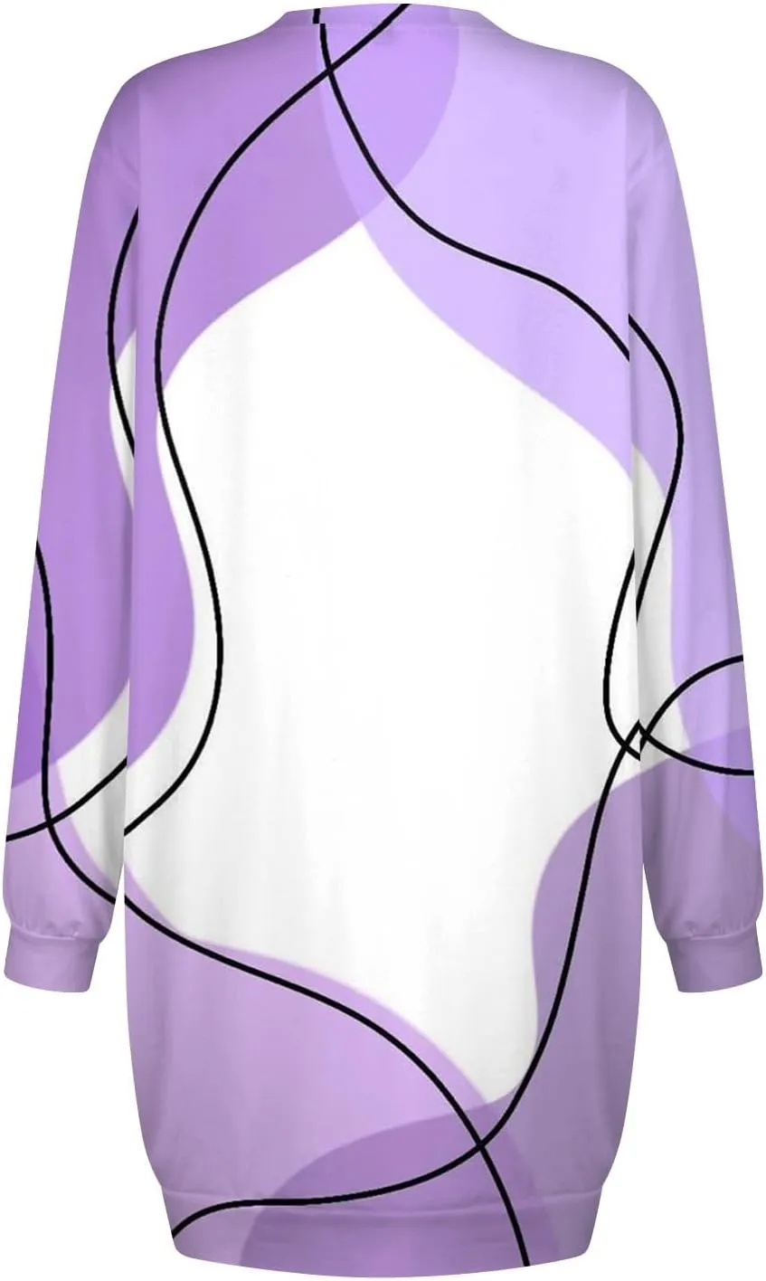 Womens Sweater Dresses 2024 Round Neck Geometric Long Sleeve Hip Wrapped Dress Sweater Dress