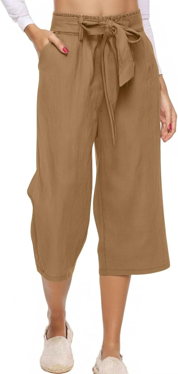 Womens Sweatpants,Women's Pants with Pockets Low Rise Capris Pockets Petite Work Straight Leg Linen Cotton