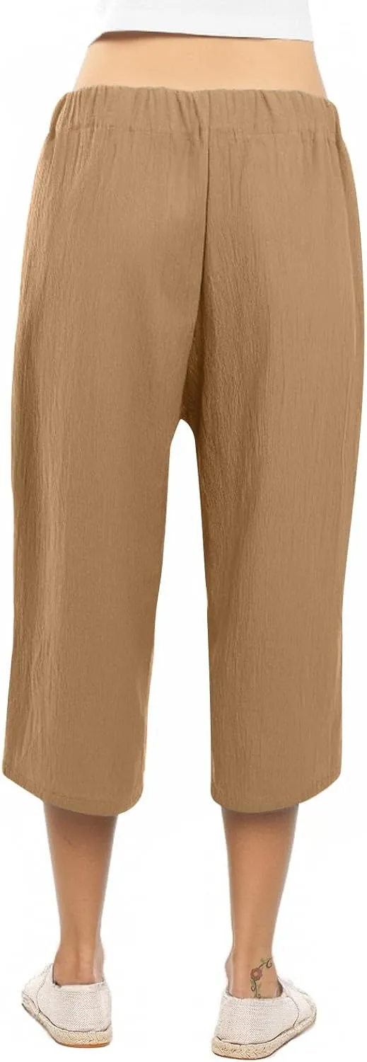 Womens Sweatpants,Women's Pants with Pockets Low Rise Capris Pockets Petite Work Straight Leg Linen Cotton