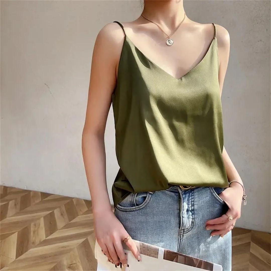 Women's V-Neck Short Inner Top One-Shoulder Camisole