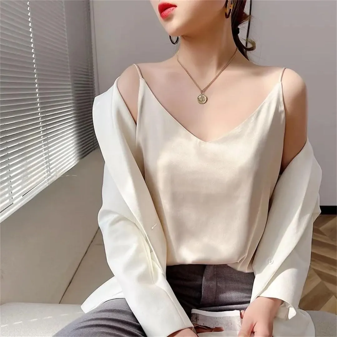 Women's V-Neck Short Inner Top One-Shoulder Camisole