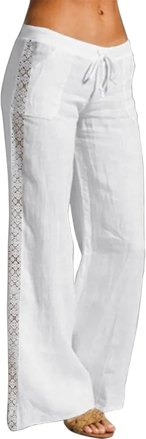 Womens Wide Leg Linen Pants Lightweight Summer Beach Lounge Trousers Pants Casual Vacation Clothes for Women