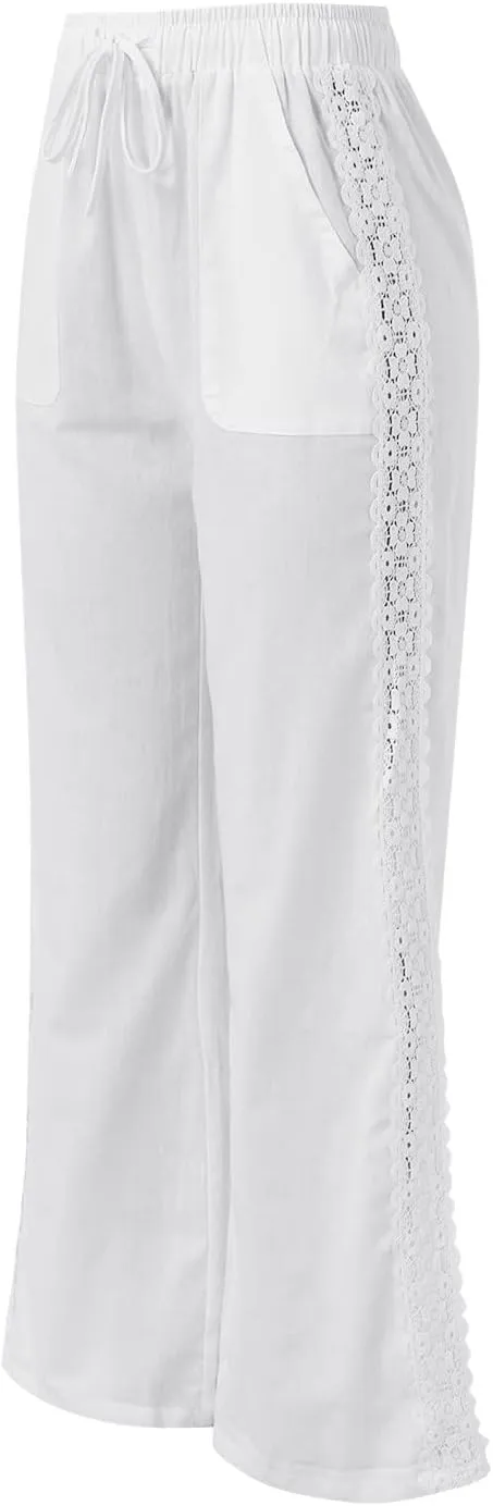 Womens Wide Leg Linen Pants Lightweight Summer Beach Lounge Trousers Pants Casual Vacation Clothes for Women