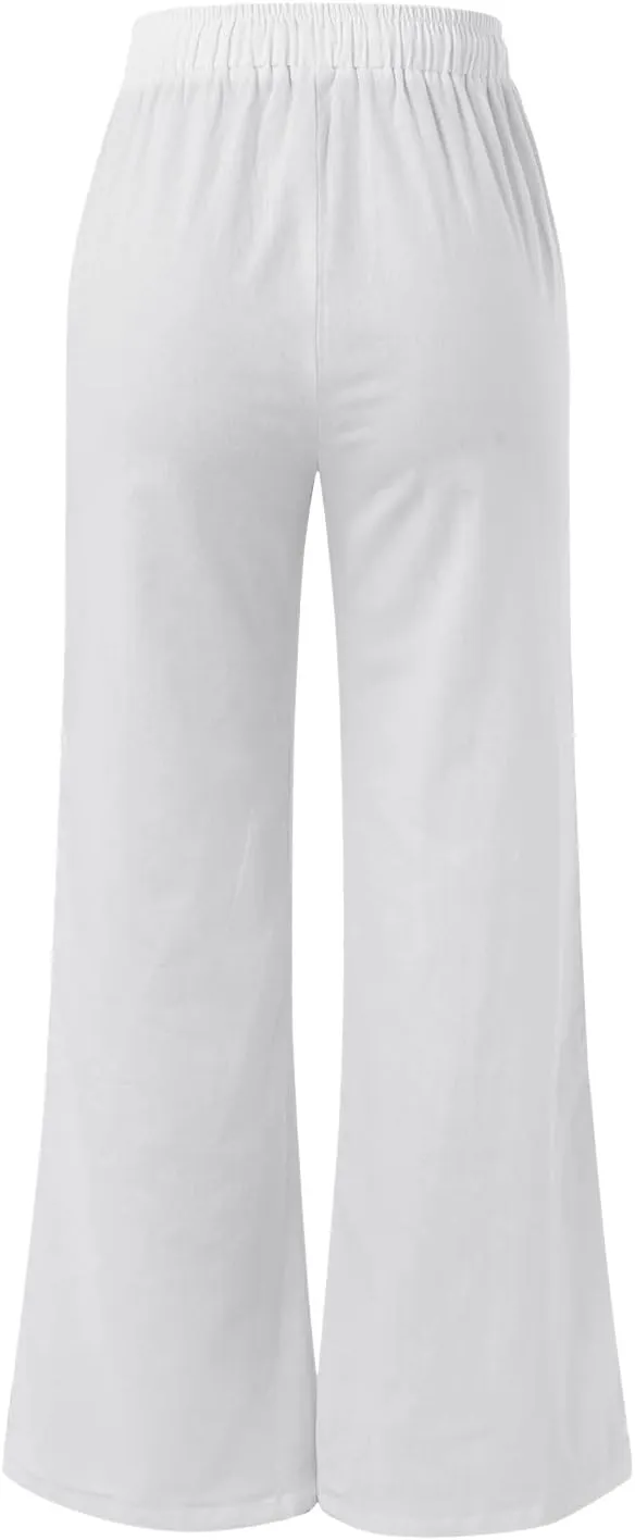 Womens Wide Leg Linen Pants Lightweight Summer Beach Lounge Trousers Pants Casual Vacation Clothes for Women